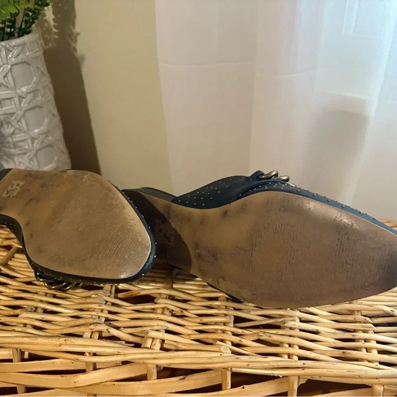 Kurt Geiger Black Leather Studded Slip-On Mule with Gold Chain - Picture 5 of 7